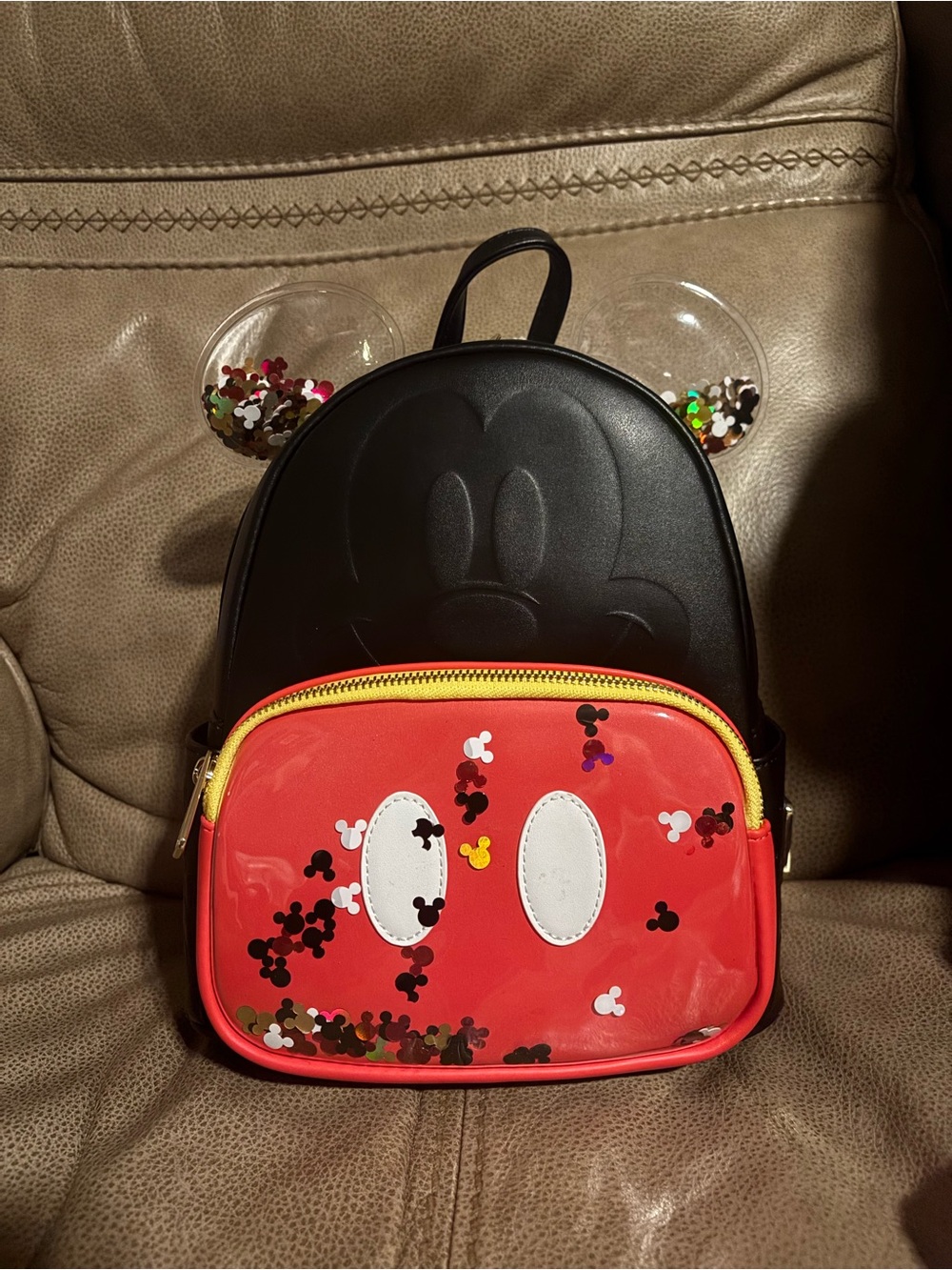 Loungefly Black and Red Mickey Confetti Ear Mini Backpack